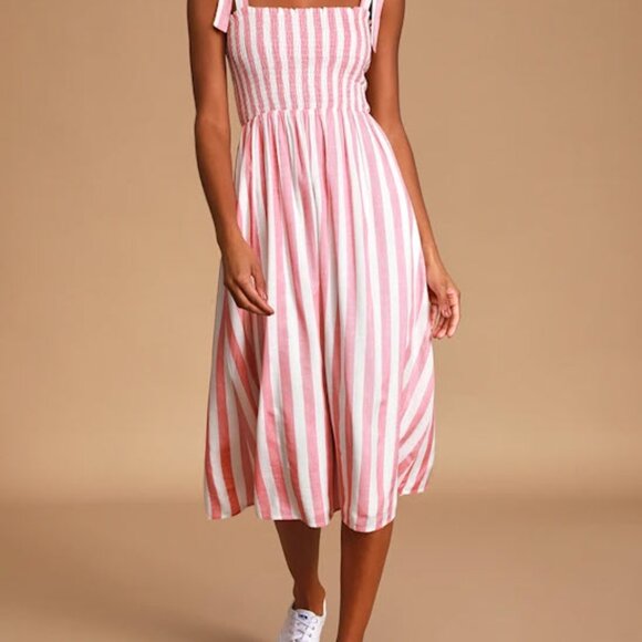 Lulu's Pink and White Striped Midi Dress - Picture 3 of 7